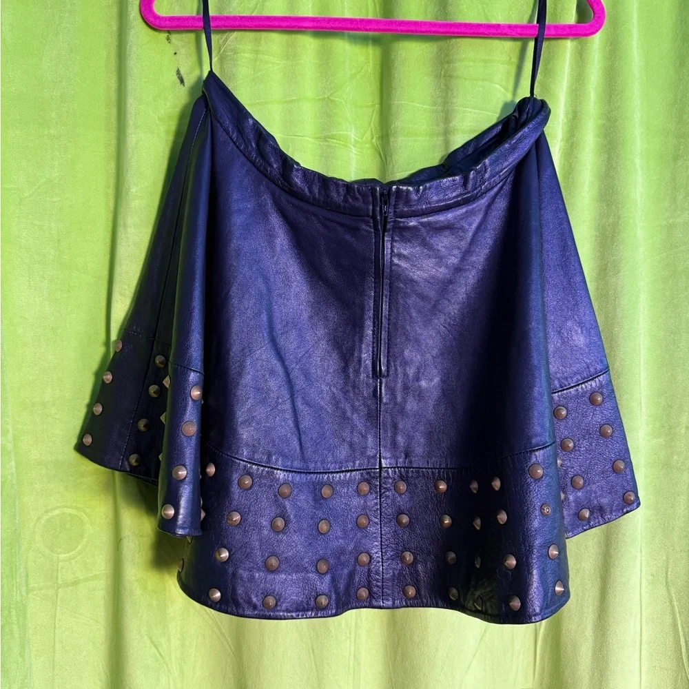 Rare ASOS Black Leather Skirt Studded Large Size 10